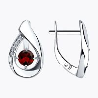 Серьги серебряные с гранатами и фианитами