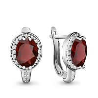 Серьги серебряные с гранатами и фианитами