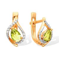 Серьги золотые с хризолитами и фианитами