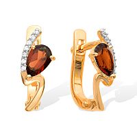 Серьги золотые с гранатами и фианитами