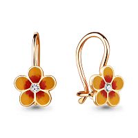 Серьги золотые с эмалью и фианитами